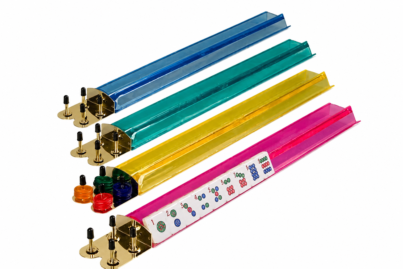 Multi-Color Acrylic American Mahjong Racks with Money Holders – Set of 4, 18-Inch