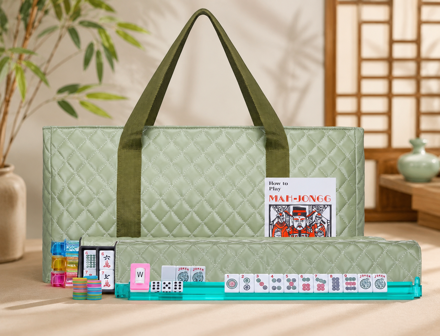 American Mah Jongg Complete Set, 166 Tiles with All-in-One Combo Racks and PU Carry Bag
