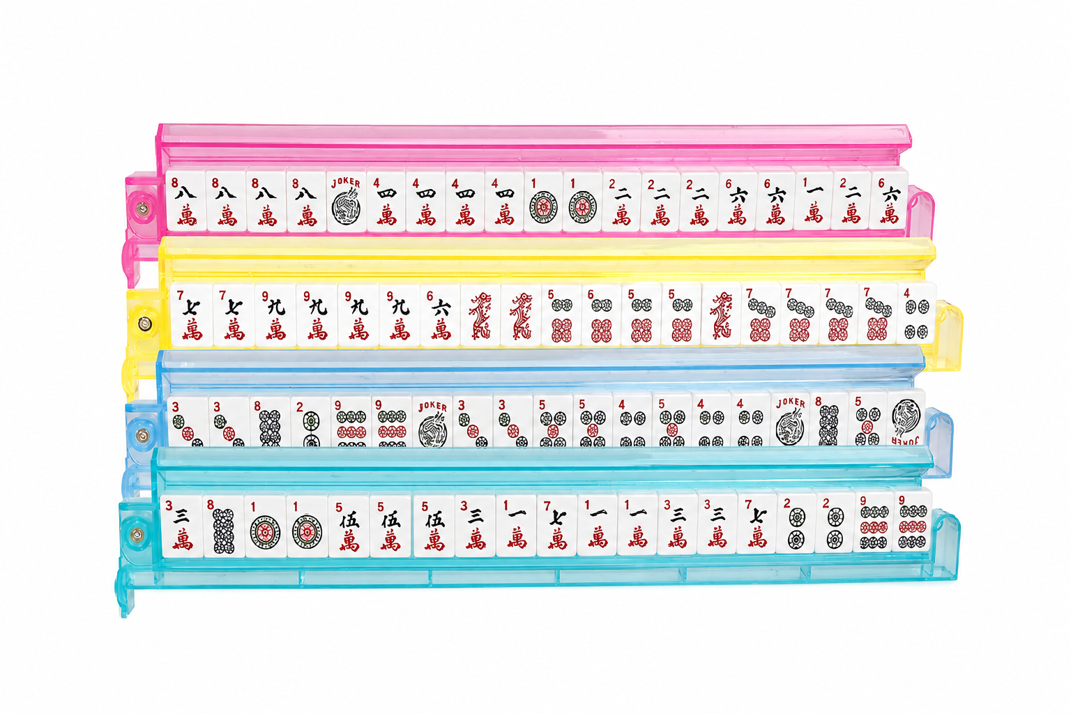 Acrylic Mahjong Mah Jongg Rack and Pusher Combo Set - 4 color Racks