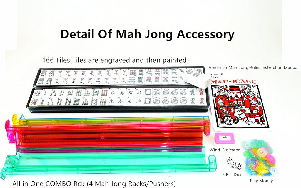 American Mah Jongg Complete Set, 166 Tiles with All-in-One Combo Racks and PU Carry Bag