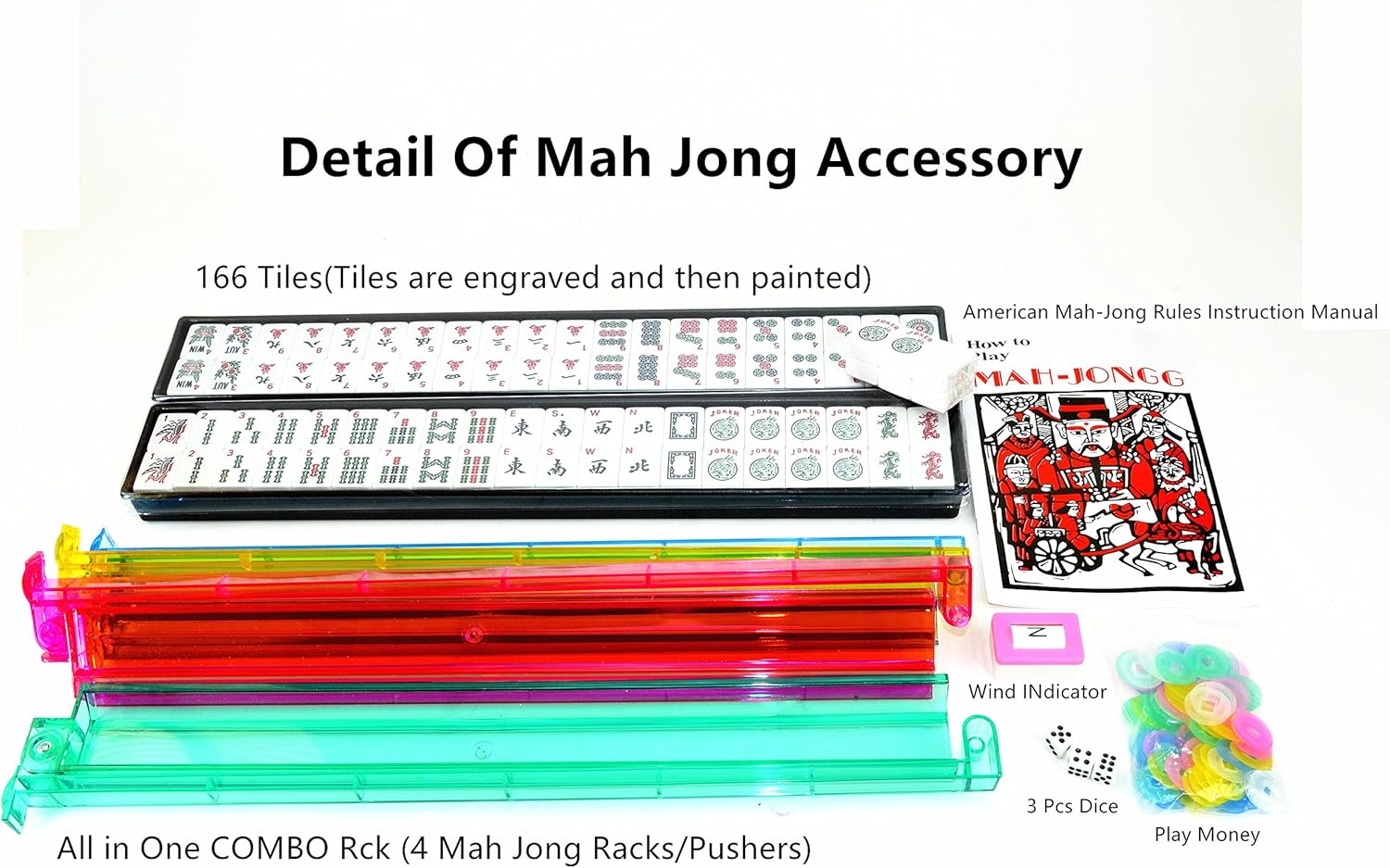 American Mah Jongg Complete Set, 166 Tiles with All-in-One Combo Racks and PU Carry Bag