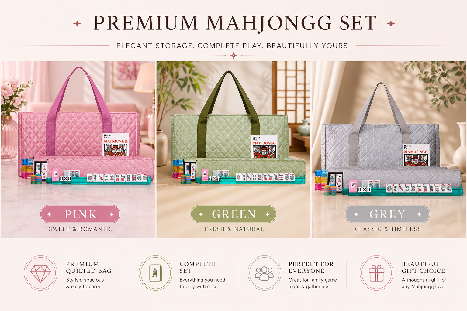 American Mah Jongg Complete Set, 166 Tiles with All-in-One Combo Racks and PU Carry Bag