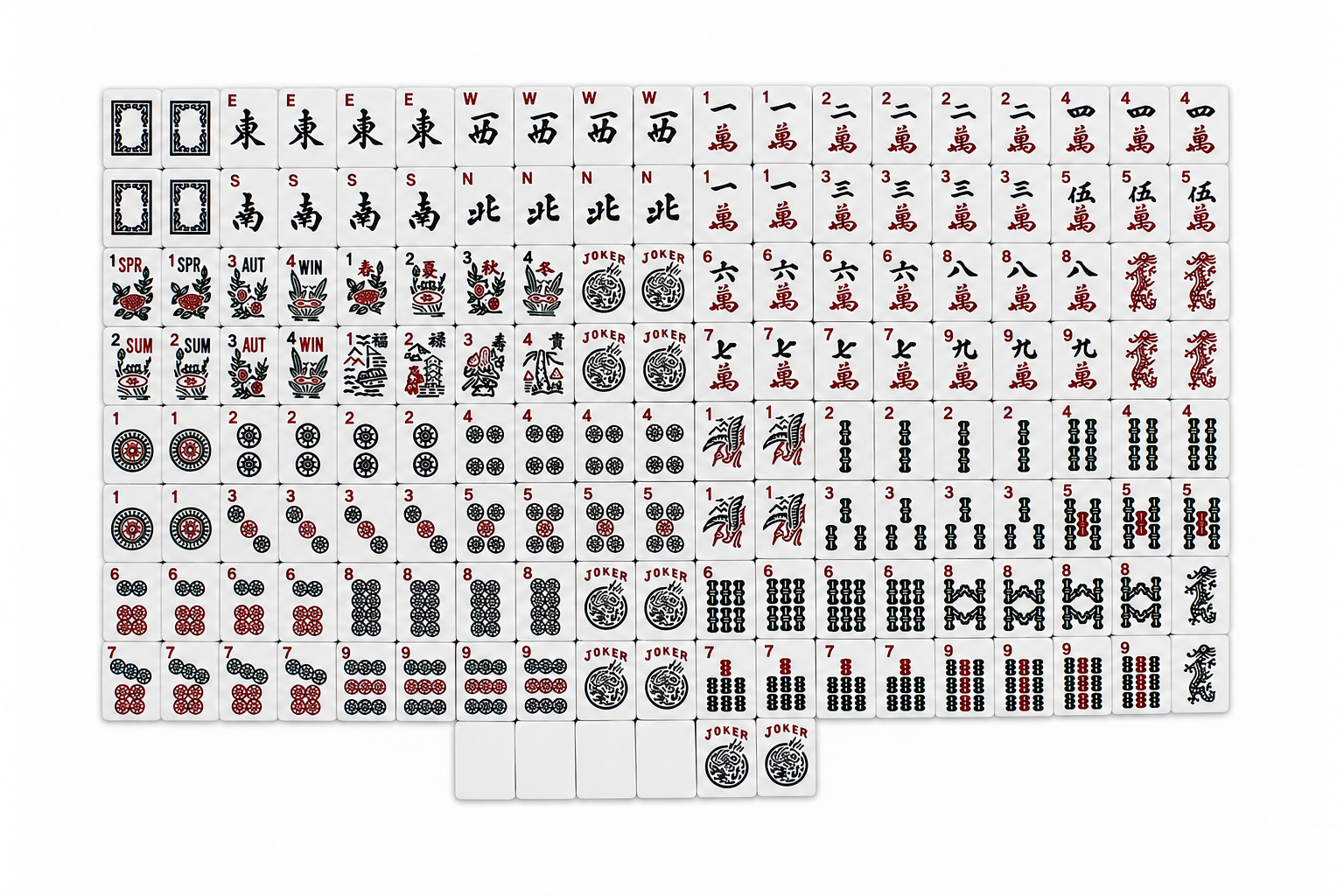 Narati American Western-Style Mahjong Tiles – 166-Piece Set, Scratch-Resistant Melamine, Tiles Only Type A
