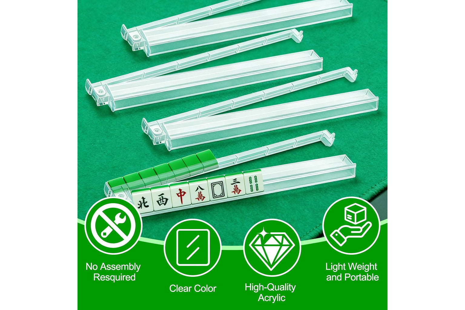 Clear All-in-One American Mahjong Racks with Pushers – Set of 4